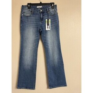 S.O.N.G. Women's Blue Denim Jeans Medium Wash Slim Bootcut 5-Pocket Button Zip